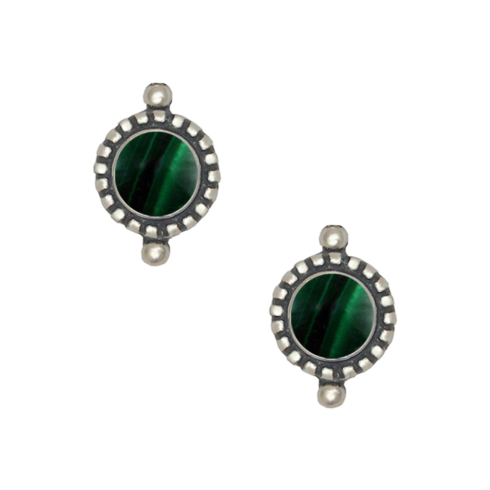 Sterling Silver Petite Malachite Post Stud Earrings
